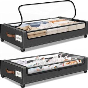 Under Bed Storage with Wheels 2 Pack Rolling Bins for Clothes Shoes Blankets